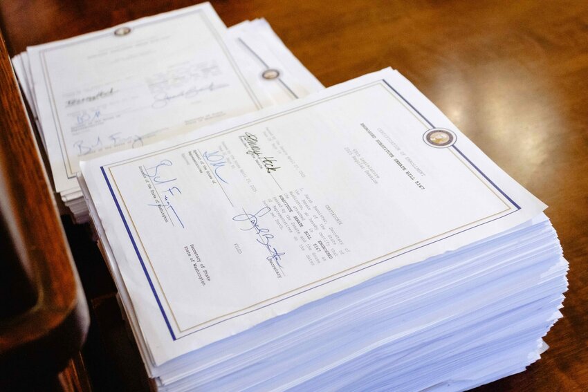 Gov. Bob Ferguson’s signature on the the 1,367 page document outlining the state’s 2025 operating budget.