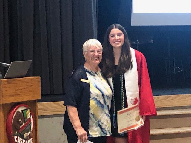 JoAnne Prusa presents the P.E.O. STAR Scholarship award to Caroline Menna during Cascade High School’s Awards Night on June 3.