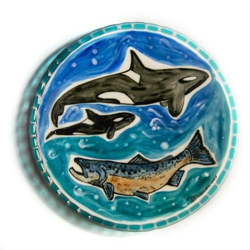 Amber Zimmerman: Interdependence   (glass bowl with orcas/salmon)