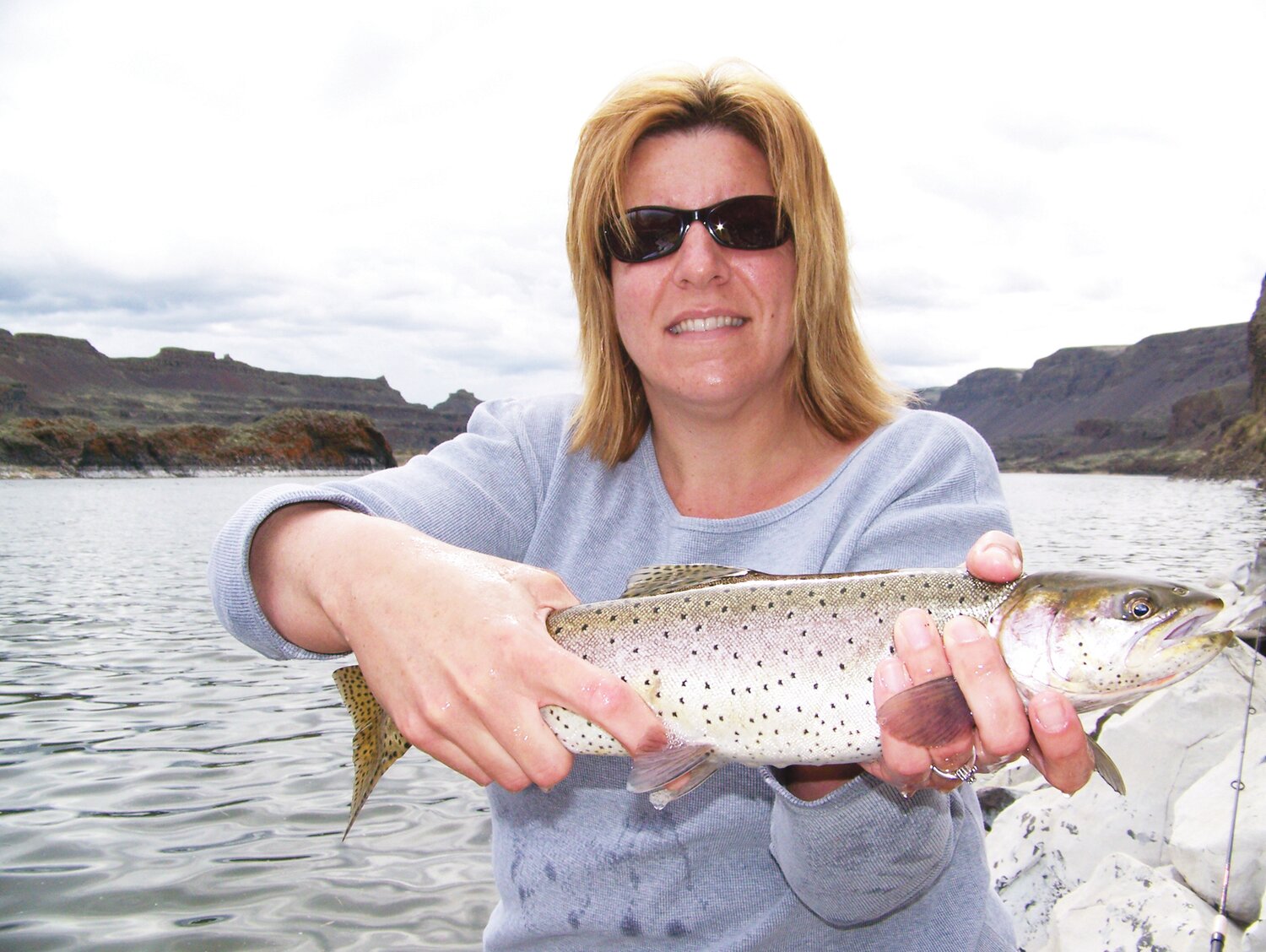 Michelle Kruse with a Lahontan Cutthroat trout at Lake Lenore.
Courtesy John Kruse