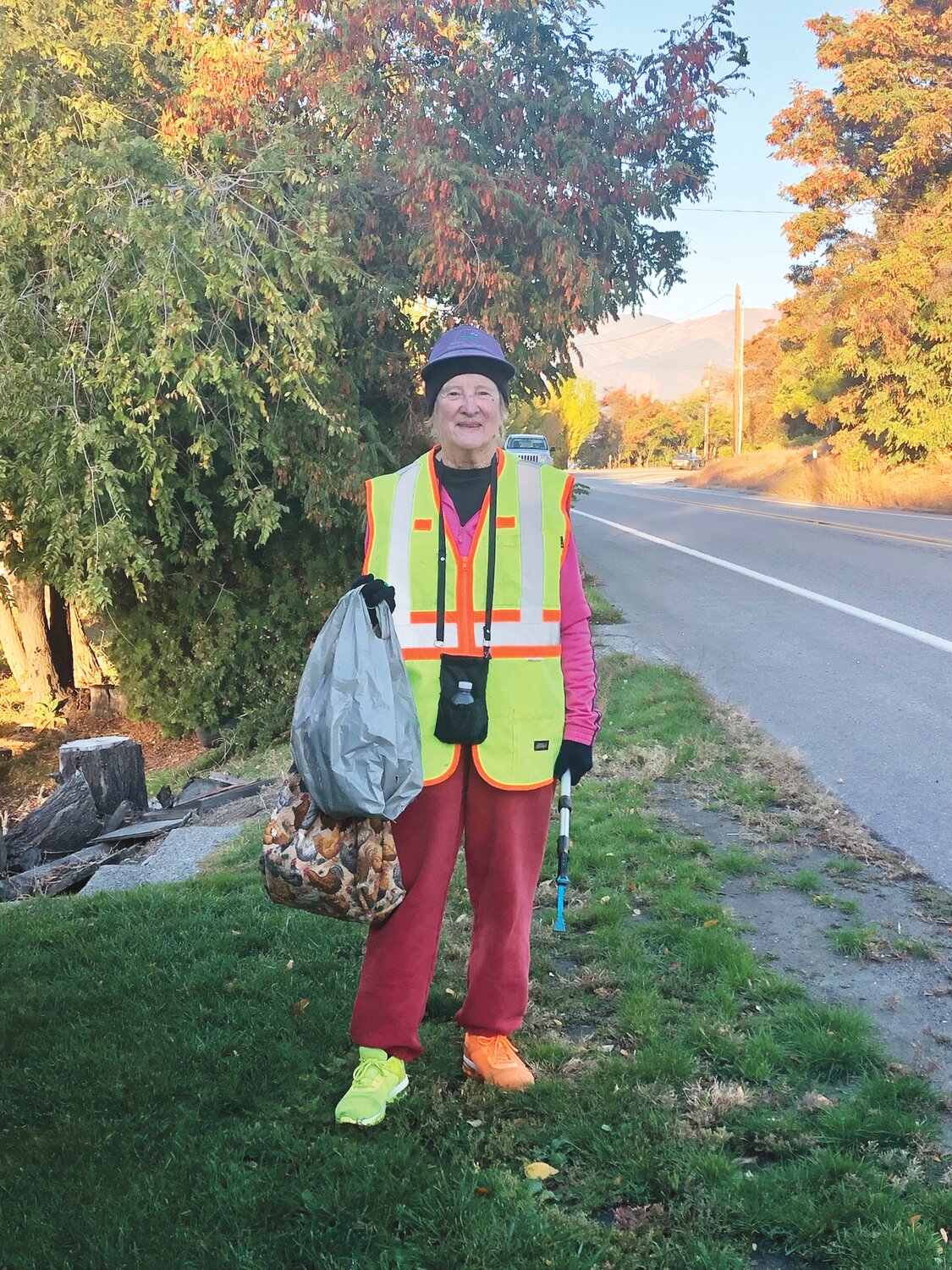 Susan Fisher pictured roadside along her daily clean-up route
KATIE LINDERT/WARD MEDIA