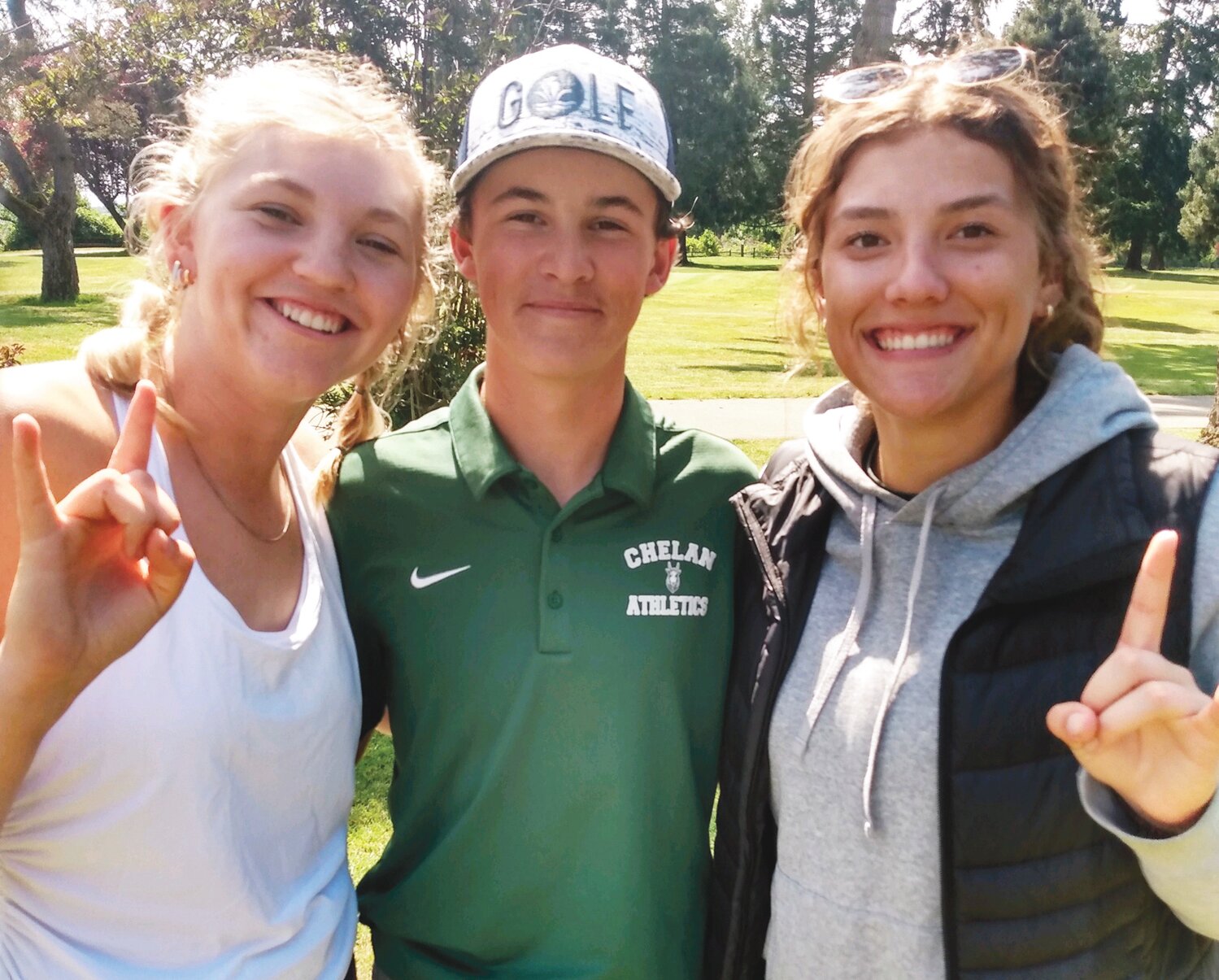 Left to right: Arabelle Finch, Carson Clinton and Kira Sandoval  after the awards ceremony at the State Golf Tournament held in Chehalis.
Courtesy Chelan High School Golf