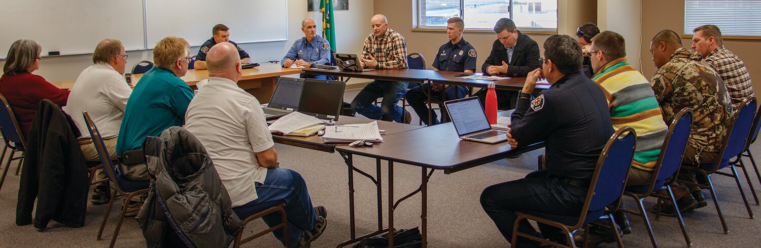 Chelan Fire and Rescue 7 commissioners faced firefighters during the special meeting, Thursday, Feb. 22, on the consideration of a Levy Lid Lift.