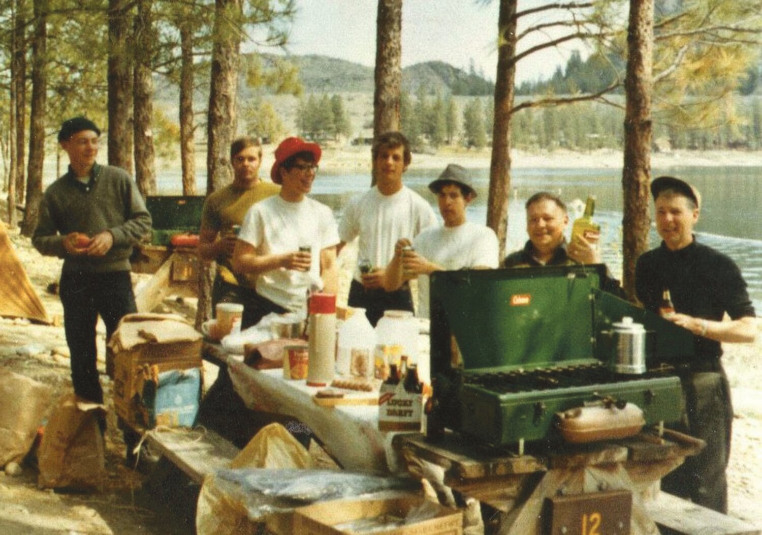 The gang that started what has become 60 years of gatherings at Alta Lake included, from left, Rich Dahl, Bob Wilkes, Tom Anderson, Chris Anderson, Steve Anderson, Dick Dahl, and Ron Anderson.