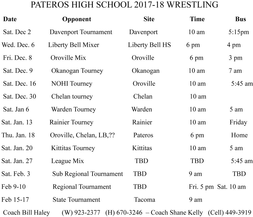 Pateros High School Wrestling Schedule