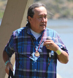 Native American activist and Pateros High School graduate, Randy Lewis served as Master of Ceremonies for the Memorial to the Methow dedication.