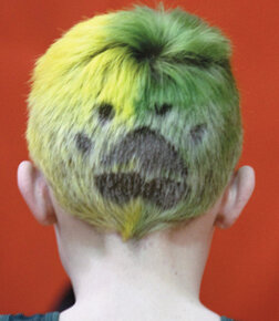 You are never too young to be in style as this creative haircut and dye job illustrates decorating the back of a young Liberty Bell grappler.