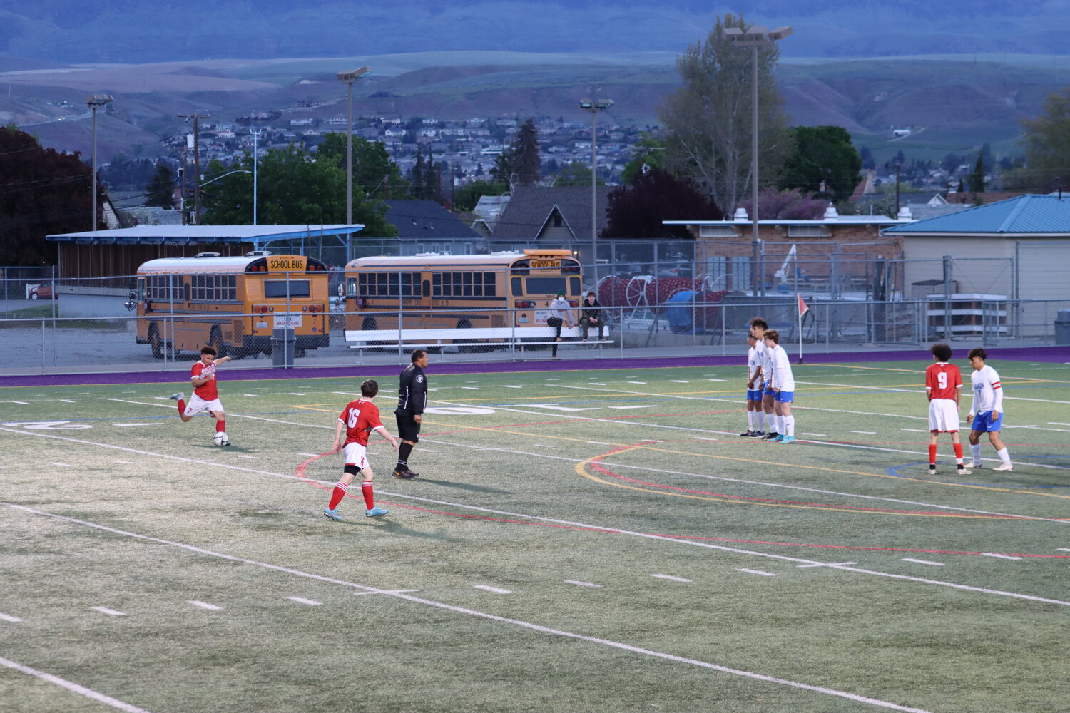 Photo by Chloe Palmer-Godsey.
Kevin Castillo-Herrera takes a free kick against Manson.  The Kodiaks went on to win this game (5-0) and secure a spot at state.