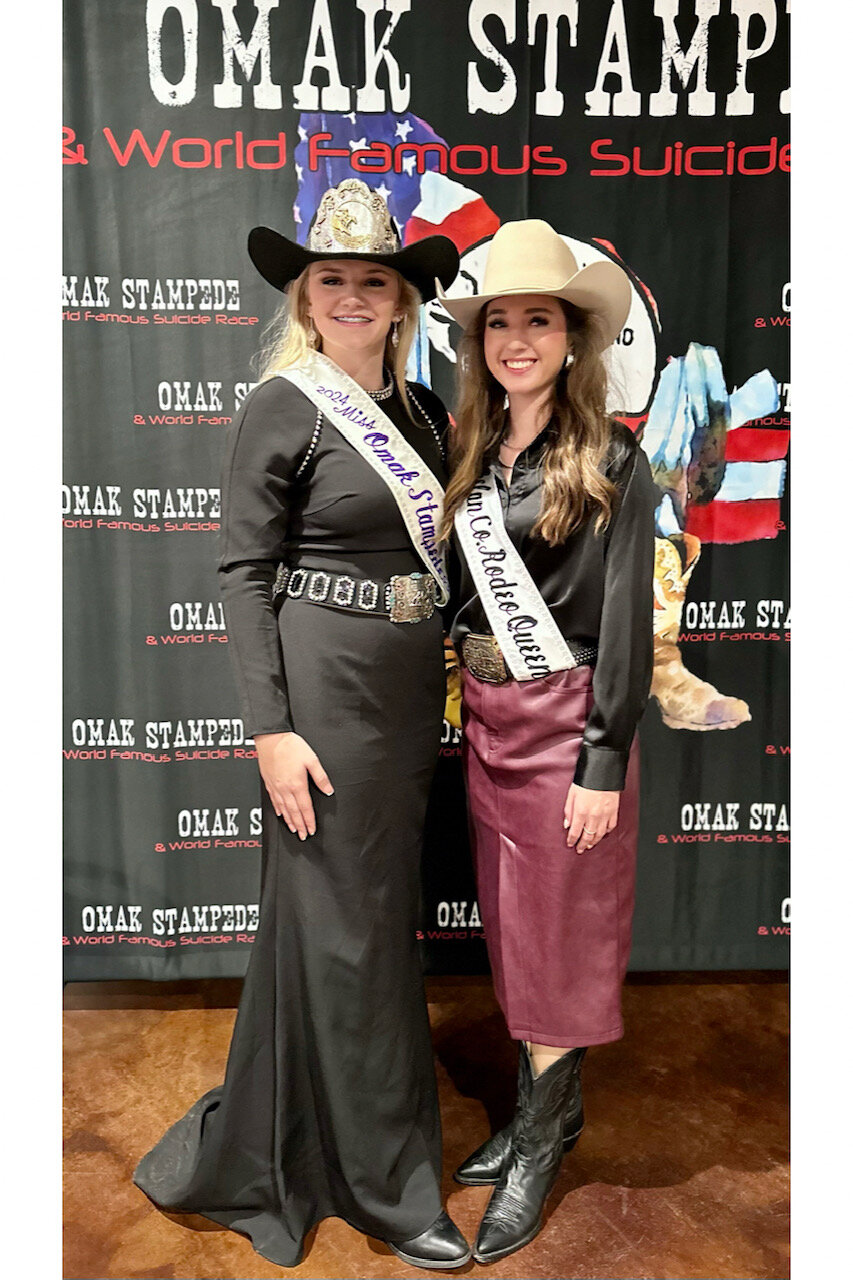 Chelan County Rodeo Queen Austyn Robinson attends the 2024 coronation for Omak Stampede Rodeo Queen Eryne Anderson.