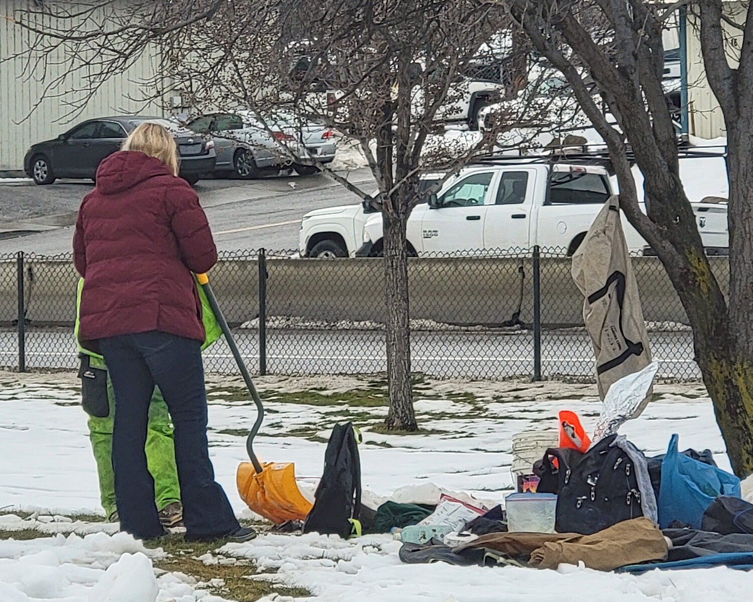 Emily Snider of the Women Resource Center's Housing and Supportive Services surveys a man in Wenatchee on Jan. 25 for the Homeless Point in Time Count.