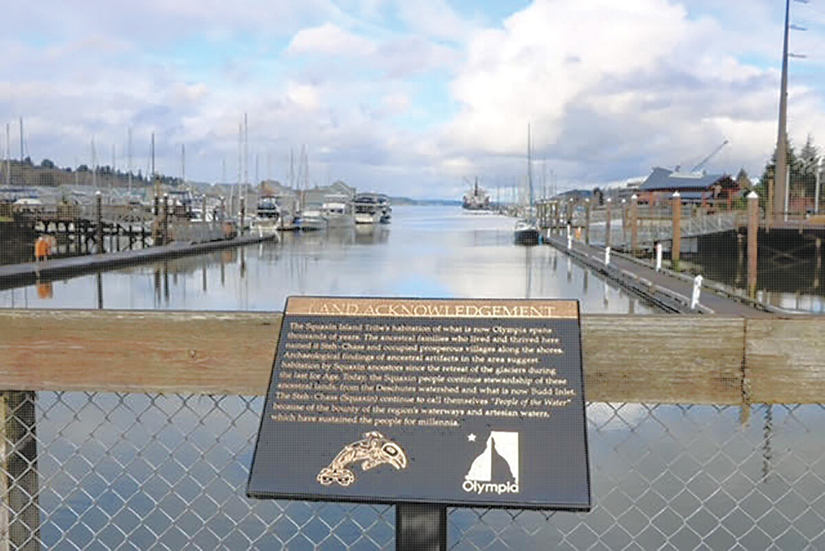 Overlooking the Puget Sound in Olympia, stands an acknowledgment honoring Native American tribes.