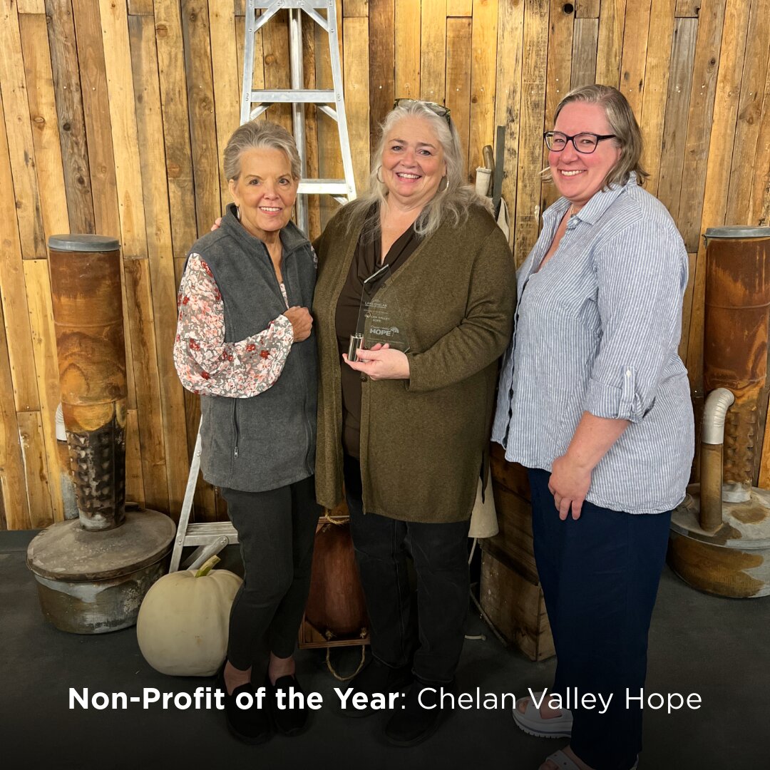 Chelan Valley Hope representatives accept the Non-Profit of the Year award at the Lake Chelan Chamber of Commerce's annual awards dinner on Sept. 27. The organization was recognized for its community support and advocacy efforts.