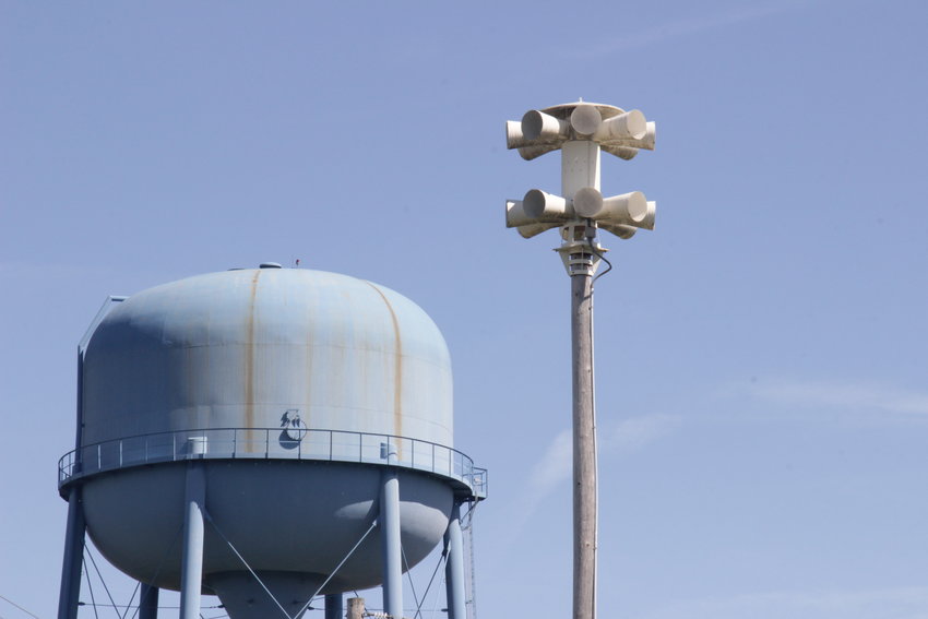 DISREPAIR &mdash; This tornado siren on Highway H in Wright City is one of two in the city that are nonfunctional and beyond repair. City leaders are engaged in talks with other local governments to plan a county-wide upgrade of their tornado siren network.       Adam Rollins photo.