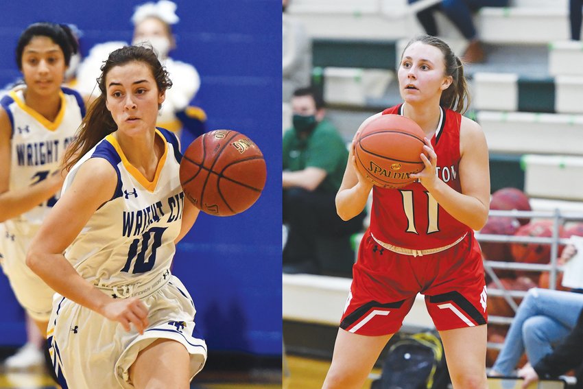 DISTRICTS UP NEXT &mdash; The basketball programs at Warrenton and Wright City will be competing in districts beginning Saturday. Pictured above are Wright City&rsquo;s Abby Raines, left, and Warrenton&rsquo;s Kaylin Haas. 	Bill Barrett photo.
