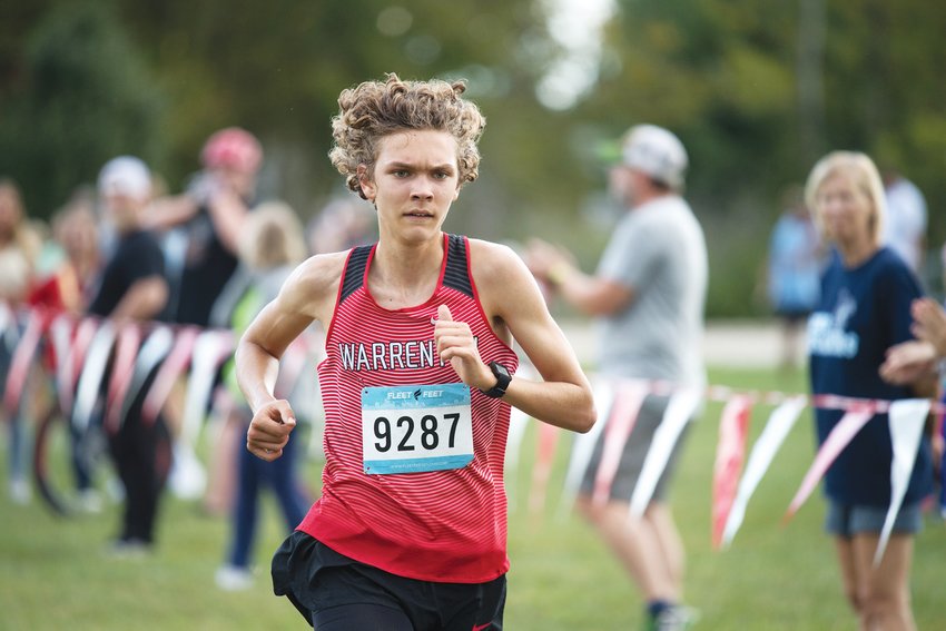 Warrenton&rsquo;s Wyatt Claiborne closes in on the finish line at the Mike Spoede Invitational cross country meet in Warrenton.