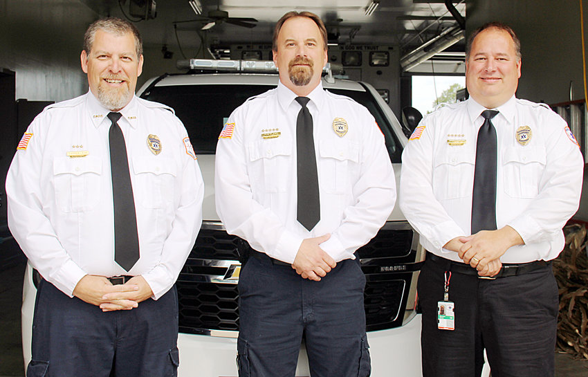Chief Tim Flake, center, and Deputy Chief Mike Eskew, right, have both retired from their roles at the Warren County Ambulance District. Deputy Chief Darren Lenk, left, has been named as interim chief.