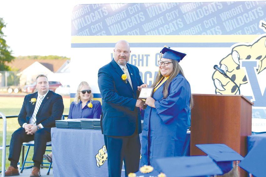 Alejandra Salazar was presented with the Senior Wildcat of the Year award by Principal Matt Brooks during the school&rsquo;s commencement ceremony held Friday, June 3.