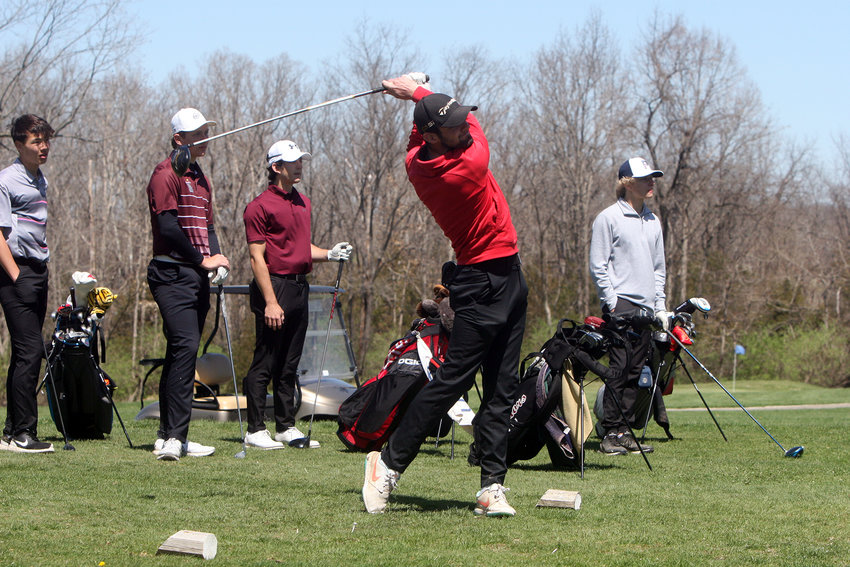 Gabe Frederick follows through after hitting a tee shot earlier this year. Frederick earned GAC North Player of the Year honors.