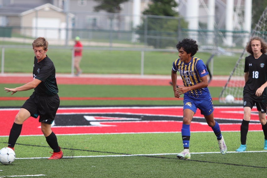 Ricardo Uribe (rmiddle) chases down the ball during the fall Jamboree earlier this season. Uribe scored a goal in Wright City's loss to St. Charles West last week.