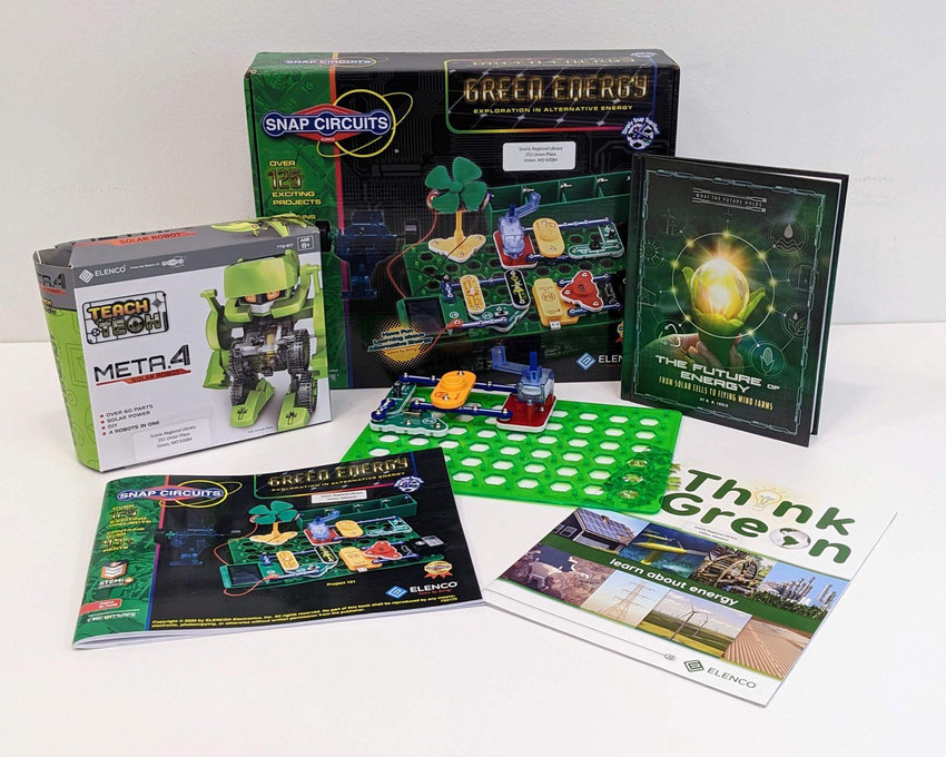 LEARNING TECHNOLOGY &mdash; New STEM kits carried by Scenic Regional Library branches, such as the green energy kit seen here, offer educational games and activities that introduce young learners to a wide range of topics.