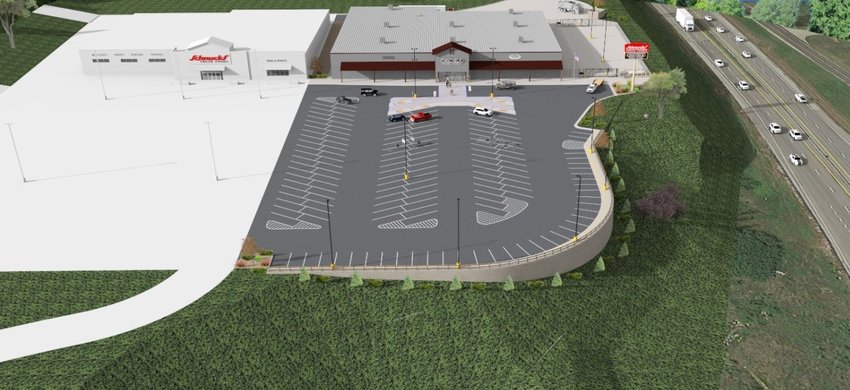 PROJECT PLANS &mdash; This rendering submitted to the city of Warrenton shows how the new Orscheln store will be arranged between Schnucks and Interstate 70. It also shows a substantial retaining wall that will be needed to provide for adequate parking.
