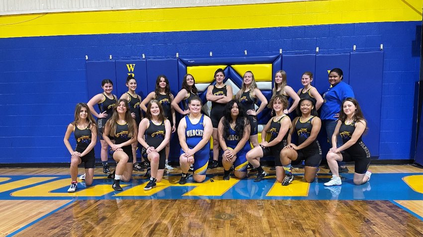 Members of the Wright City girls wrestling team, are, front row, from left: Mia Volpi, Hailey Henson, Torrie Perry, Ella Greenwell, Macy Ulloa, Kali Jensen, Kailin Hawn and Samantha Yates. Back row, from left: Sara Sehnert, Chloe Richardson, Lizzie Riggs, Maggie Owens, Caelyn Hanff, Lauren Ritter, Hayden Scorfina, Sadie Sehnert and Team Manager Jaclyn Earks.