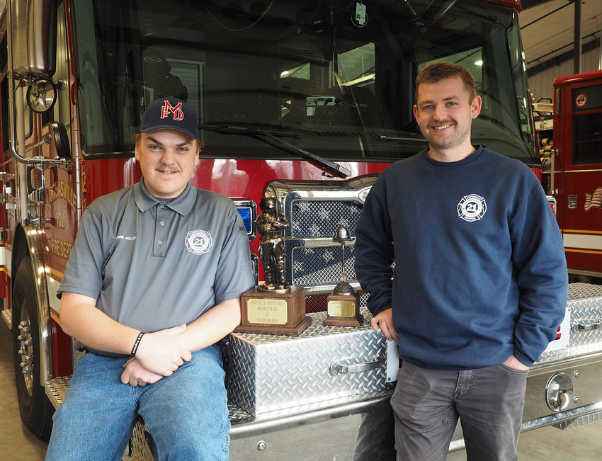 CHOSEN BY THEIR PEERS &mdash; Marthasville Fire Protection District held its annual awards banquet Saturday, Jan. 21. Top honors went to Derik Roloff, left, as Firefighter of the Year and Adam Hawkinson as Rookie of the Year. Roloff has been with the department since 2016 and this is the second time he has won the top firefighter award. Hawkinson joined in 2021 and has thrown himself into the vocation. Both firefighters were also honored for responding to the most calls, with Hawkinson in first place.