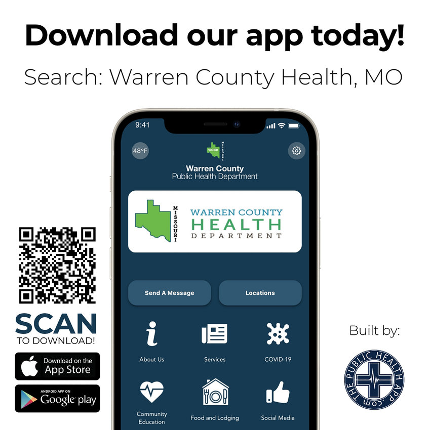 NEW HEALTH APP &mdash; This graphic provided by the Warren County Health Department provides information about how to locate and download the department&rsquo;s new informational app on a smartphone.