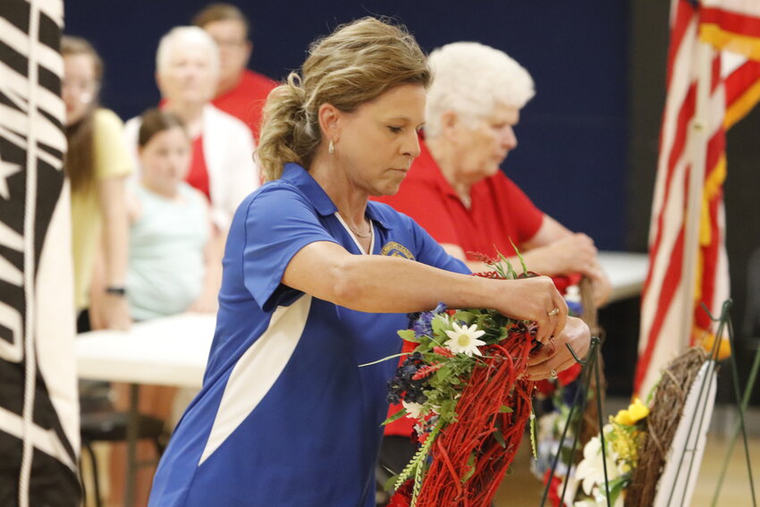 Wreaths are laid at the Elks Lodge during Memorial Day ceremonies in Warrenton.