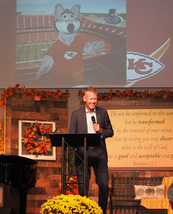 Dan Meers, also known as the Kansas City Chiefs mascot for more than 30 years, was the guest speaker Oct. 26, at the annual Pregnancy Options Center banquet. Meers described a devastating accident that happened over the football stadium as he fell 70 feet onto the stadium chairs, barely escaping with his life. He used his unusual wit and humor to send everyone away with a smile and a renewed spirit to live life to the fullest.
