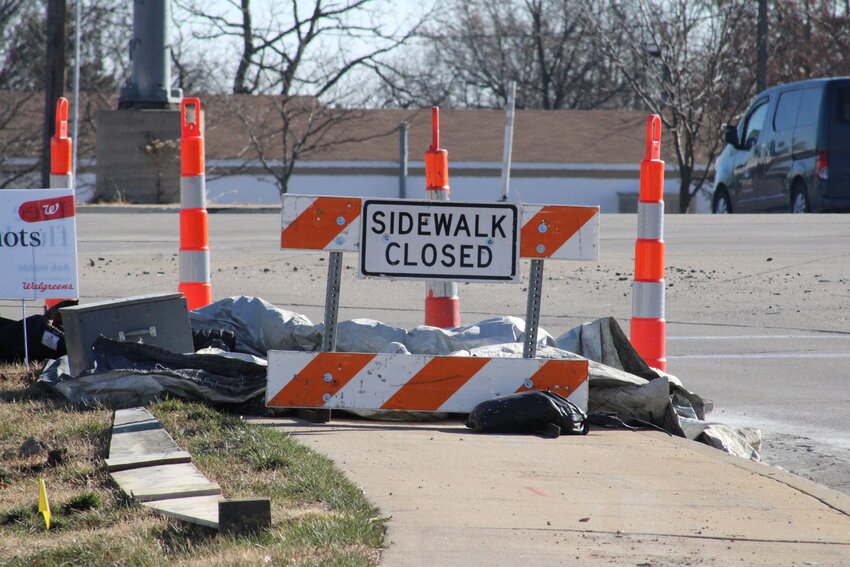 This sidewalk closed sign can be found near Walgreens at the intersection of Highway 47 and Veterans Memorial Parkway in Warrenton.
