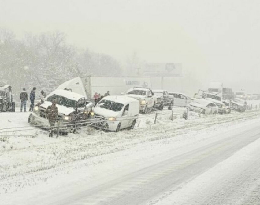 Several cars were involved in a crash that shut down westbound Interstate 70 in Warren County on Feb. 16