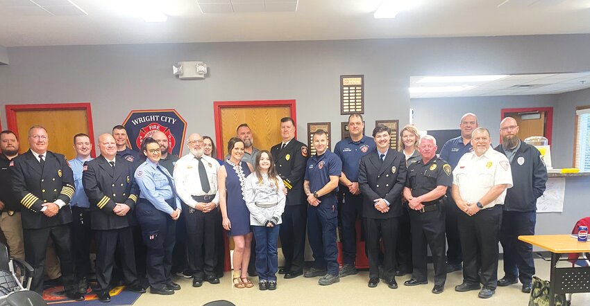 Members of the Wright City Fire Protection District, Wright City Police Department and Warren County Ambulance District recognized Izzy Vasquez for her bravery during a family emergency. Vasquez calmly called 911 and provided dispatchers with the necessary information so first responders could be sent to the home.