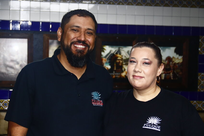 Saul and Elizabeth Oceguera inside the dining room at the new Pulque Mexican Restaurant in Wright City, scheduled to open May 20.