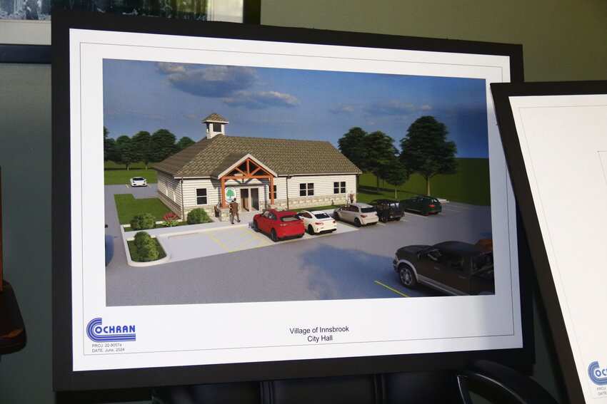 A rendering of the proposed village hall design was on display at the open house for two hours preceding the meeting.