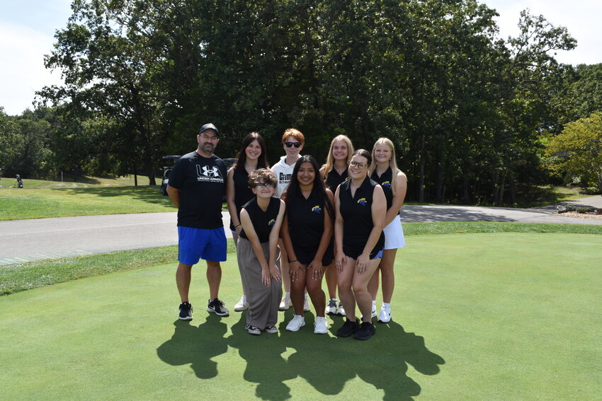 Members of the Wright City girls golf team are front row, from left: Bailey Padgett, Zucely Uribe and Trinity Dewitt. Back row, from left: Coach Shannon Wells, Abby Schanuel, Riley Schaefer, Morgan Nute and Alexa Robertson.