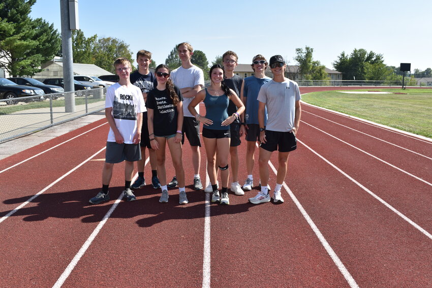 Members of the Wright City boys and girls cross country team are front row, from left: James Guinn, Lindsay Pettus, Ada Ferrell and Cade Hornberger. Back row, from left: Marshall Matz, Jacob Reash, Dennis Novel and Matthew Johnston.