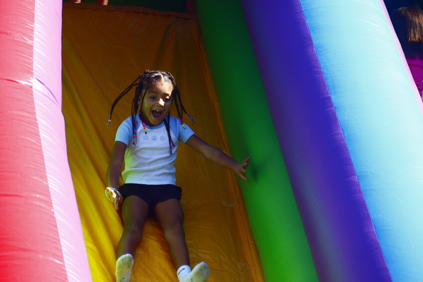 Attractions at Strassenbash in Wright City were a hit with the kids as the event offered multiple bounce houses, soccer darts, a bubble party and a rock climbing wall.