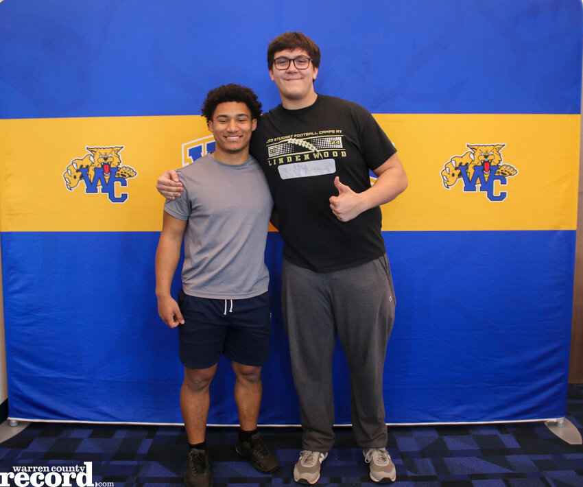 Wright City seniors Duan McRoberts (left) and Mason Wendt were recently honored with two individual awards from the St. Louis Tom Lombardo Chapter through the National Football Foundation. Wendt was selected to the Big Red Top 25 Team, while McRoberts was named to the 2025 Elite-Eleven Team.
