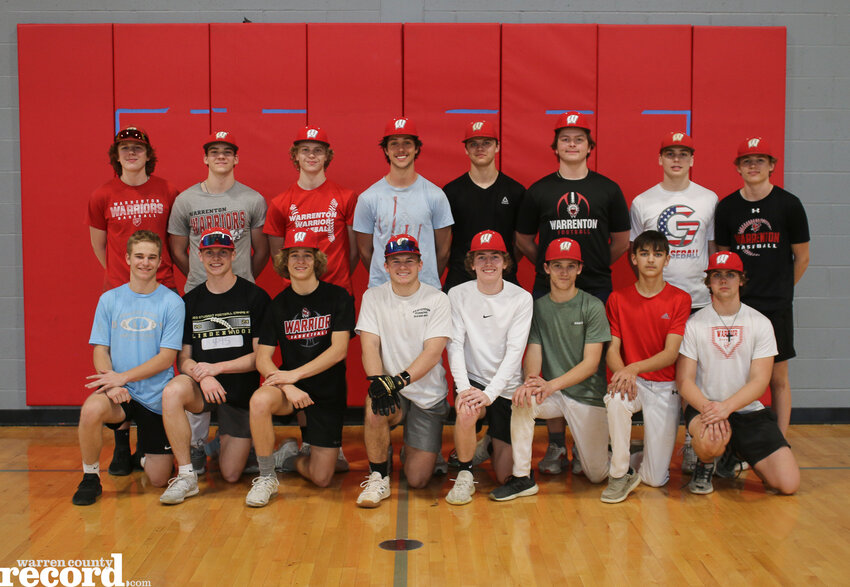 Members of the Warrenton baseball team are front row, from left, Kale Lehmkuhl, Mason Thompson, Keegan Lehmkuhl, Austin Haas, Parker Barks, Riley McGee, Keaton Young and Nick Gibson. Back row, from left, Jake Kirkpatrick, Ric Standley, Carter Martin, Colin DiSilvester, Keegan Mellegaard and Charles Brake.