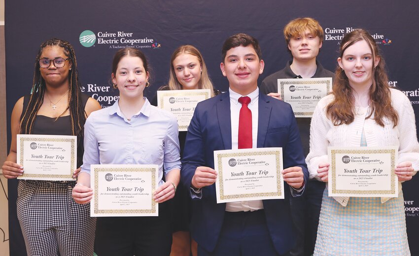 The students who were named as Youth Tour delegates representing Cuivre River Electric Cooperative are, from left, Chozen Coleman (Liberty), Naomi VanDyne (Francis Howell North), Izabella Signaigo (Liberty), Aleksander Harman (Elsberry), Gavin Sauer (Liberty) and Isabelle Hufty (Liberty). The delegates will travel to Washington, D.C., this summer.