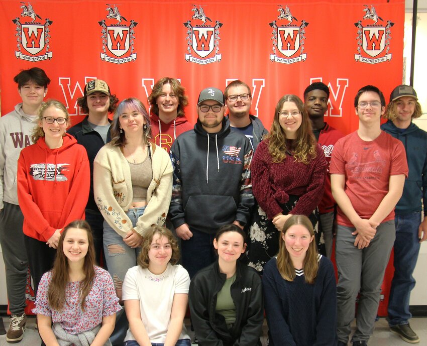 The Warrenton ACES state team are front row, from left, Becca Spencer, Charlotte Sibert, Mykenzy Sebastian and Jaydyn Hopper. Middle row, from left, Malia Hopper, Elizabeth White, Tyler Simpson, Alice Briggs and Danny Middleton. Back row, from left, Rylan Arndt, Bradyn Sanders, Wade Petersmeyer, Shamad Henry and Noah Cline.