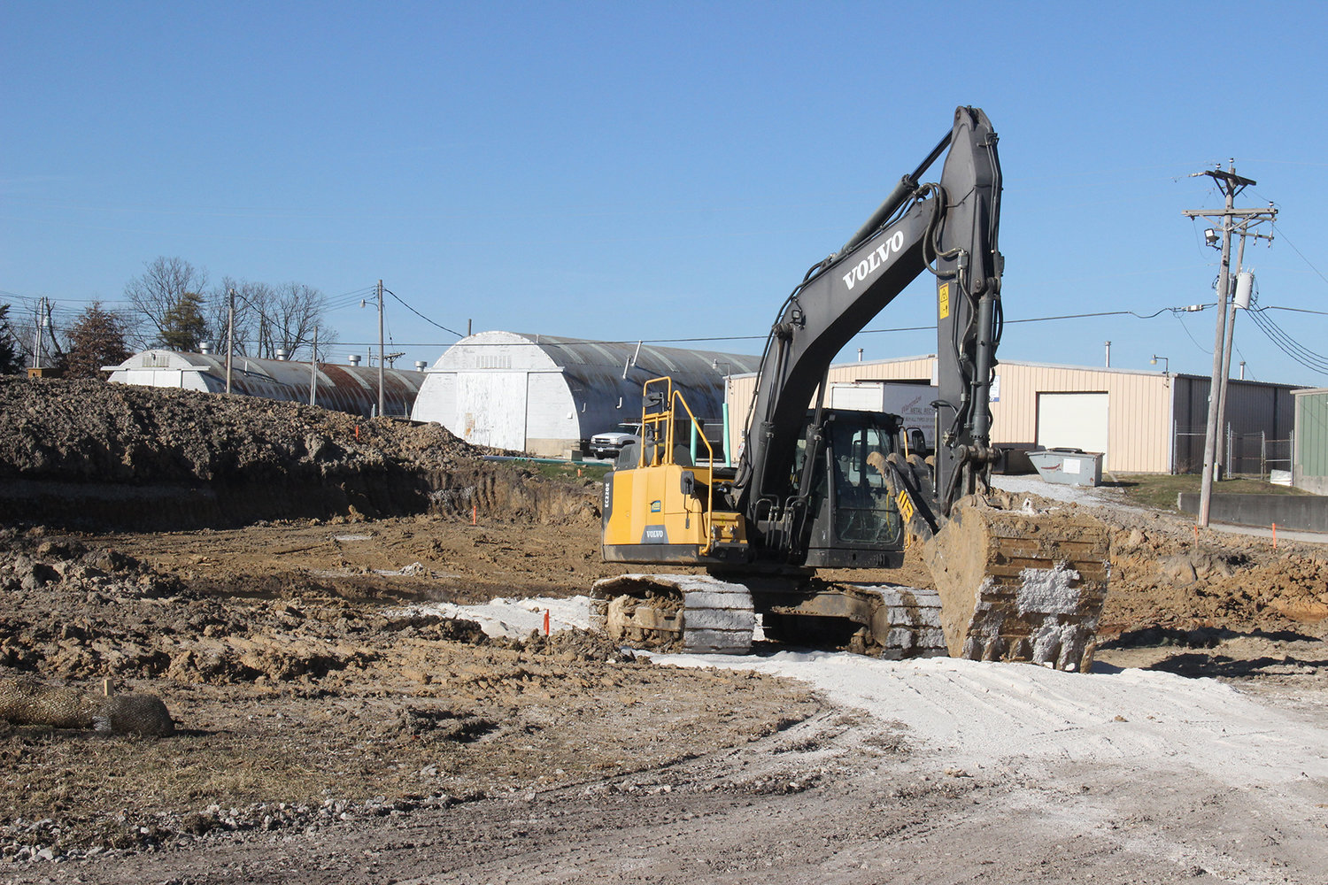 UNDER CONSTRUCTION — Workers this month began excavating the site of a future community center and storm shelter at Bruer Park in Truesdale.	Adam Rollins photo.