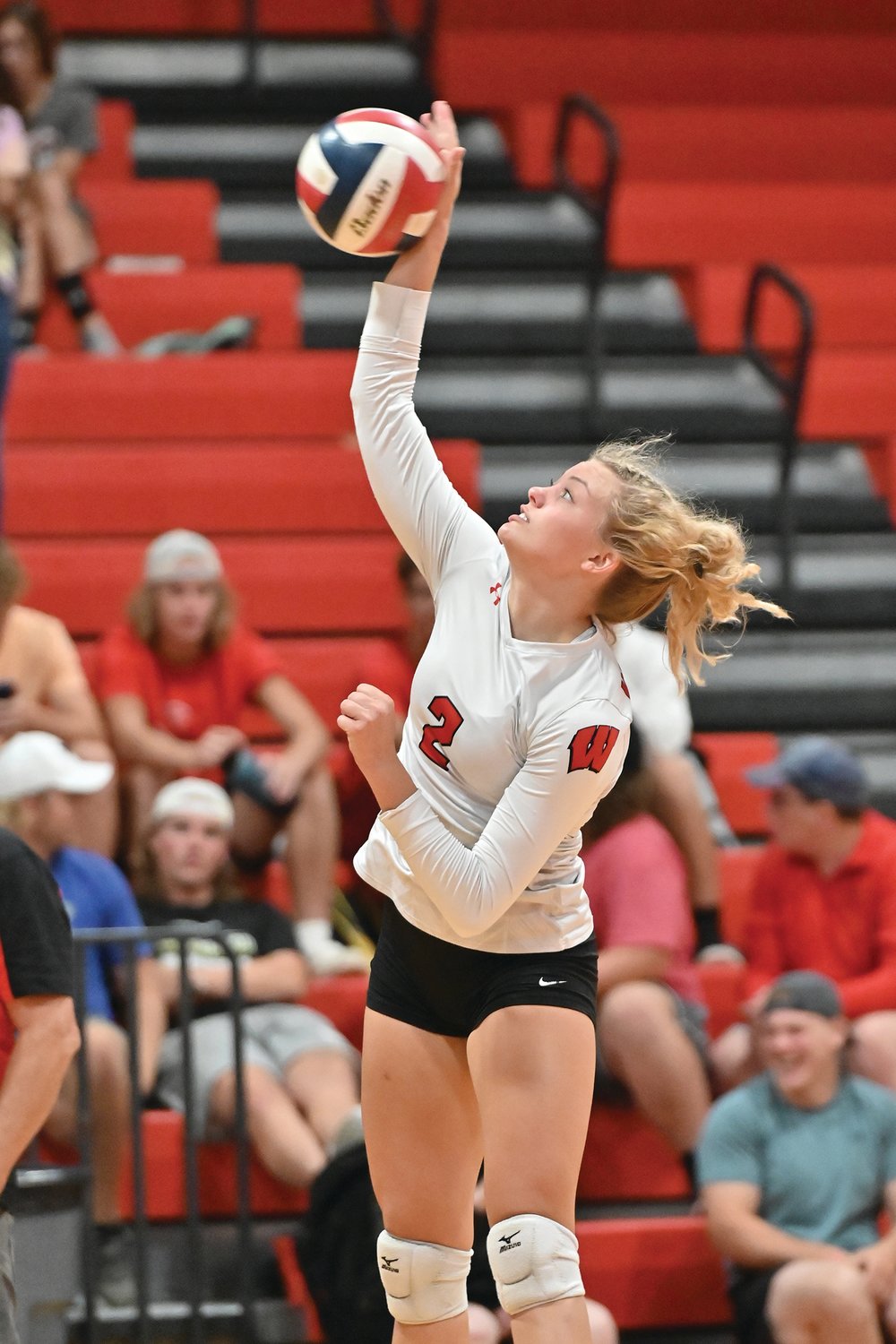 ON THE ATTACK — Warrenton senior Josey Schipper goes up for a hit in Tuesday’s home contest versus St. Clair.