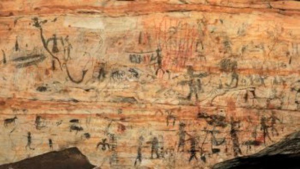 CAVE ART — This photo of a panel of wall art in Picture Cave was one of several shared by Selkirk Auctioneers and Appraisers to promote an auction of the property in Warren County. The Native American paintings are estimated to be around 1,000 years old.