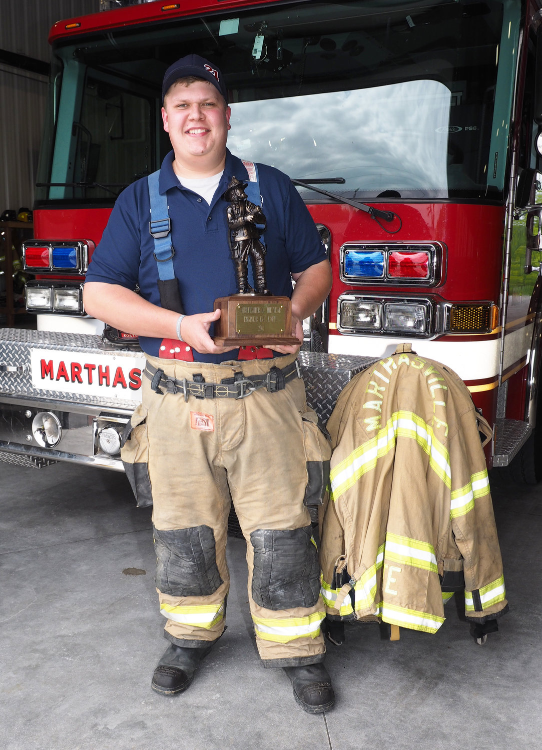 FIREFIGHTER OF THE YEAR — Engineer and firefighter Eric Korte was awarded as the top firefighter for 2021 for the Marthasville Fire Protection District. Korte was selected by his fellow firefighters to receive the recognition. Korte has been with the fire department for eight years.