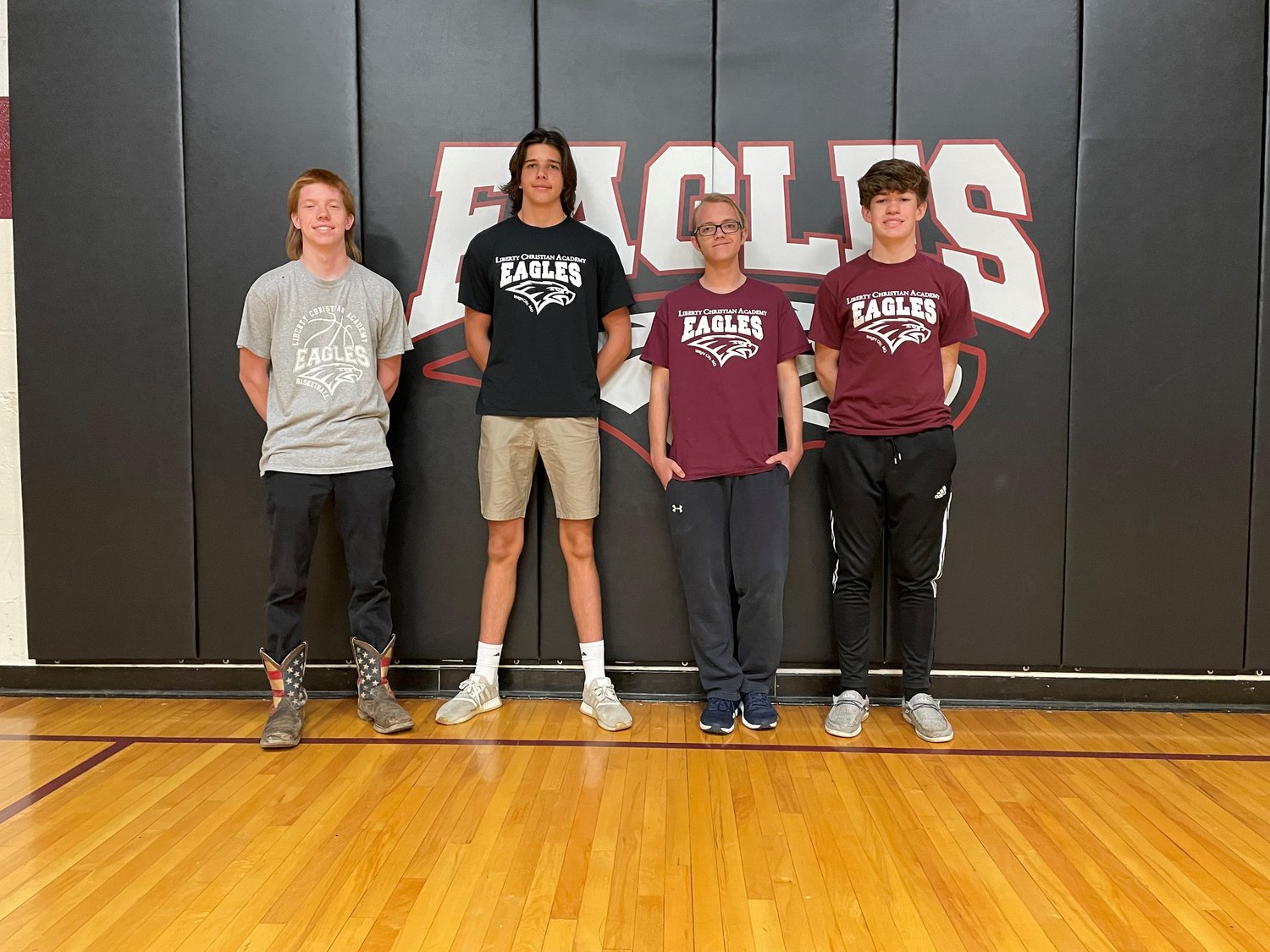 Liberty Christian Academy started a boys golf team this year. Pictured, from left, are Caleb Schneider, Jed Moss, Zack Thiele, Jack Duvel. Not pictured: Zack Dames.