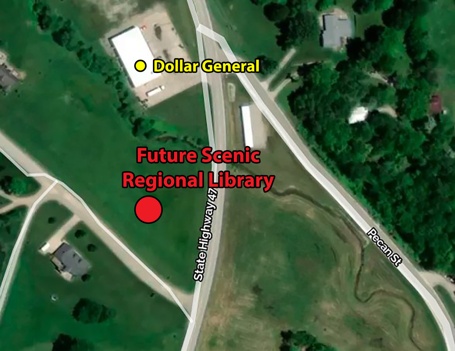 FUTURE LOCATION — Scenic Regional Library District has purchased land in Marthasville to eventually build a local library branch. There’s no timeline for actual construction, which is probably still years away.