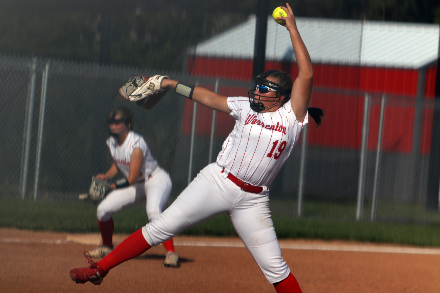 Kylie Witthaus delivers a pitch during a game against Orchard Farm earlier this season.