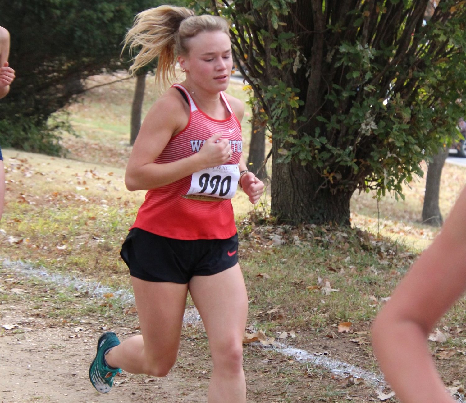 Madelyn Marschel runs at the district meet last weekend. Marschel qualified for state for the fourth time.